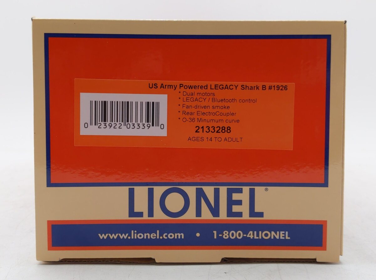 Lionel 2133288 O Gauge US Army Sharknose B-Unit Diesel Engine #1926 LN/Box