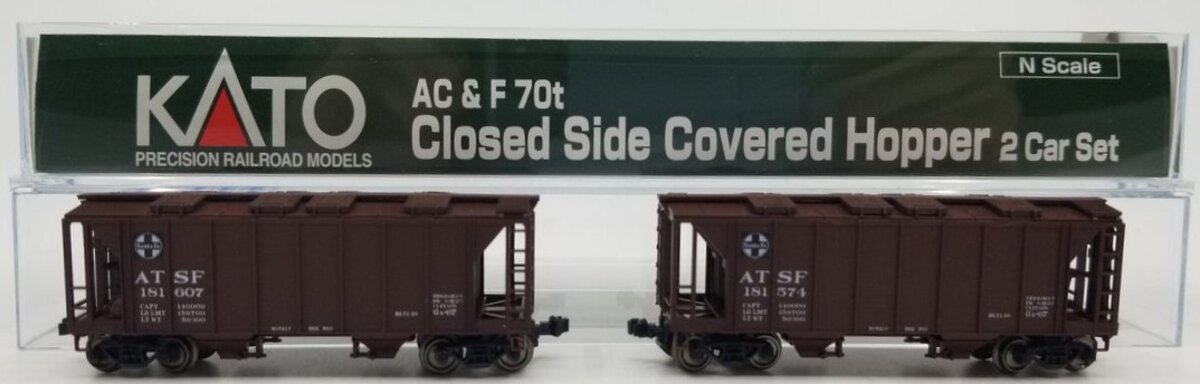 Kato 186-0101 N Scale ATSF ACF 70T Closed Side Covered Hopper 2-Bay (Pack of 2) LN/Box