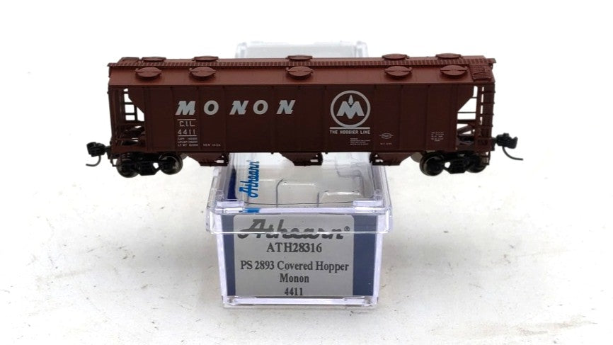 Athearn 28316 N Scale Monon PS-2 2893 3-Bay Covered Hopper Car #4411 NIB
