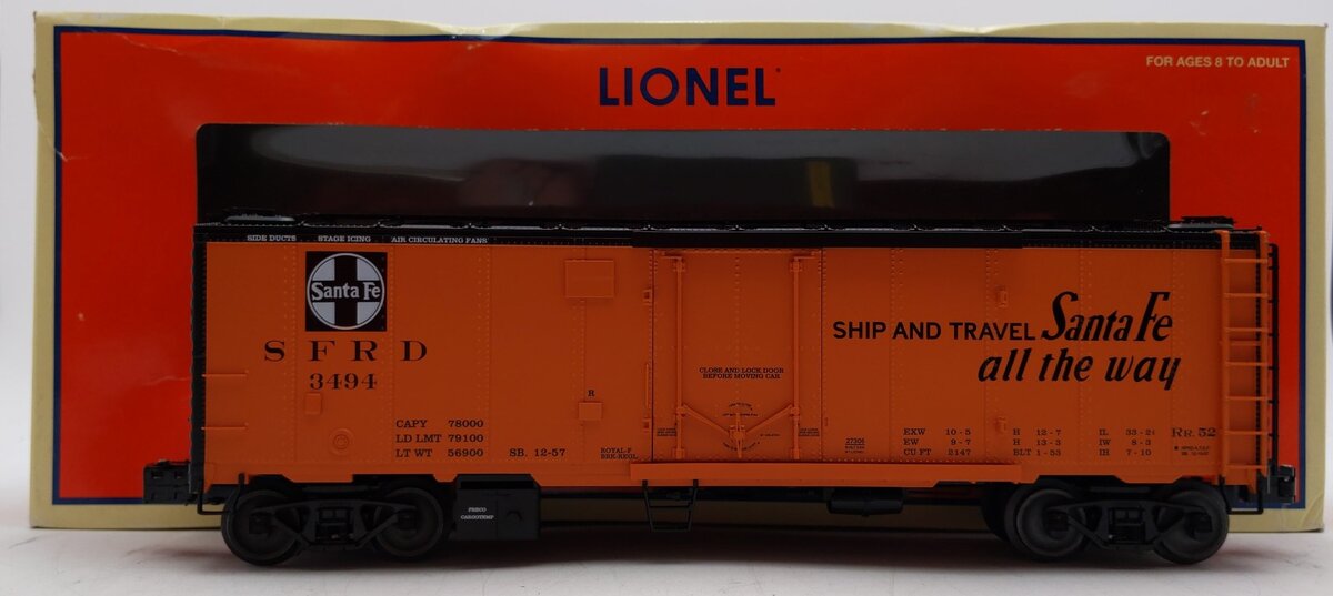 Lionel 6-27306 O Gauge Santa Fe Steel-Sided Refrigerator Car #3494