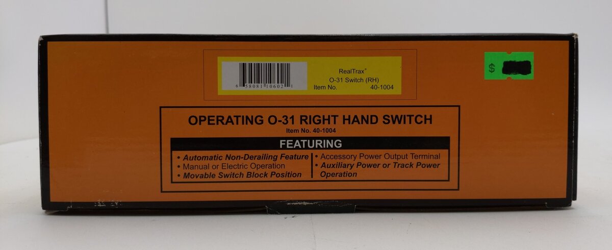 MTH 40-1004 O 31 RealTrax Nickel Silver Right Hand Remote Switch Turnout
