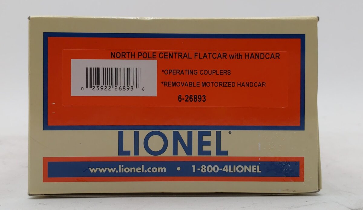 Lionel 6-26893 O Gauge North Pole Central Flatcar with Handcar LN/Box