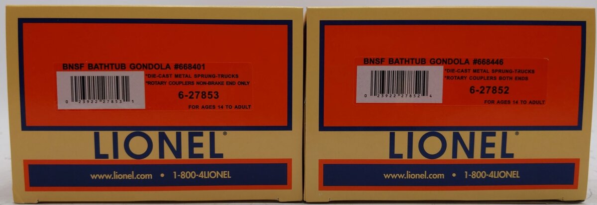 Lionel 6-27851 O Gauge BNSF BathTub Gondola (Pack of 2)