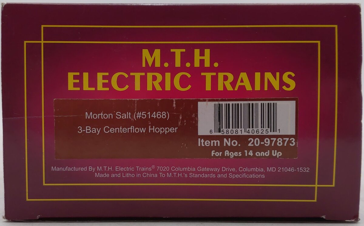 MTH 20-97873 O Gauge Morton Salt 3-Bay Centerflow Hopper #51468