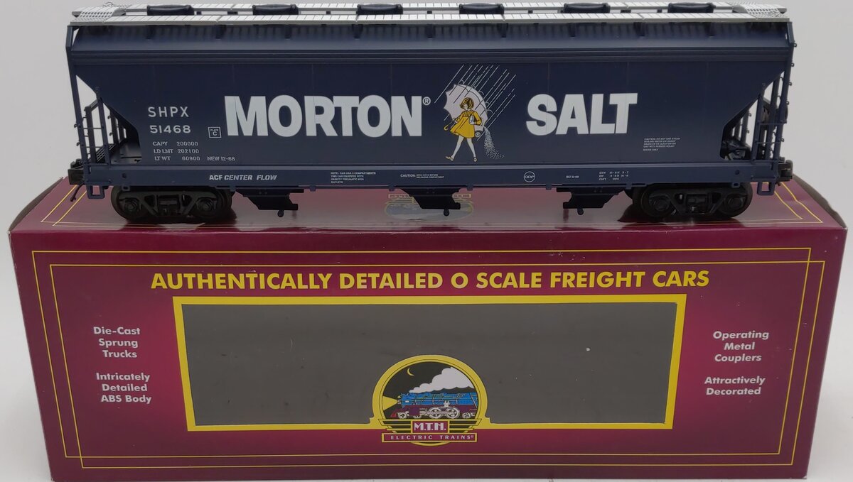 MTH 20-97873 O Gauge Morton Salt 3-Bay Centerflow Hopper #51468