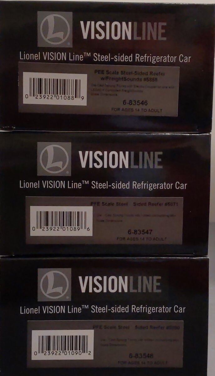 Lionel 6-83545 O VISIONLINE PFE Reefer Set w/One Operating Car (Pack of 3)
