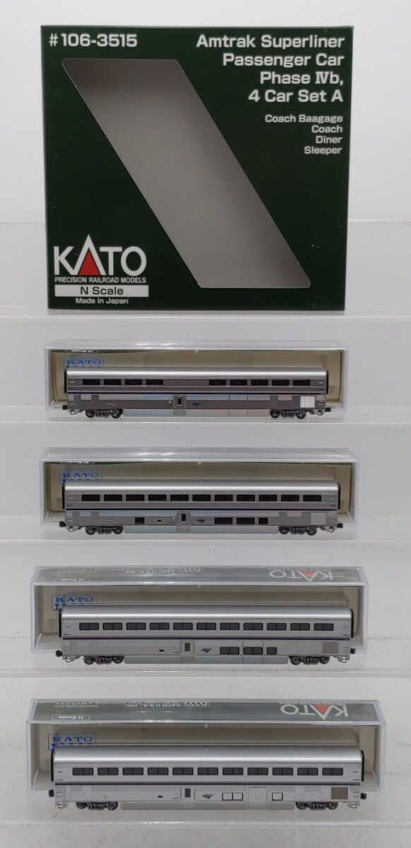 Kato 106-3515 N Scale Amtrak Superliner Phase Ivb Passenger Cars A (Set of 4) LN/Box