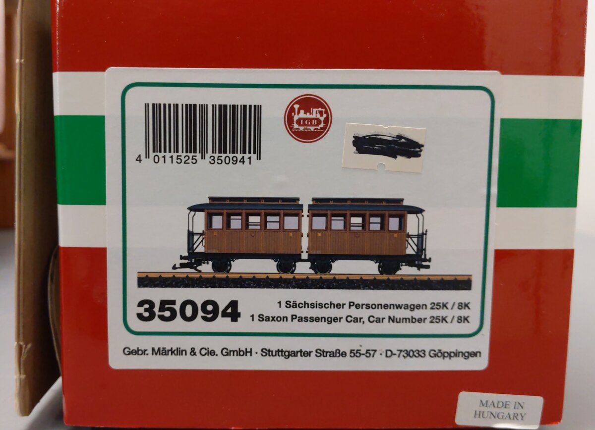 LGB 35094 G Saxon Double Passenger Car #25K # 8K