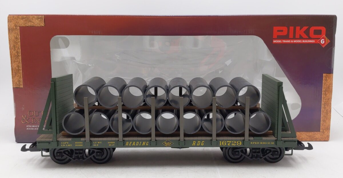 Piko 38756 G Reading Bulkhead Flatcar with Pipe Load