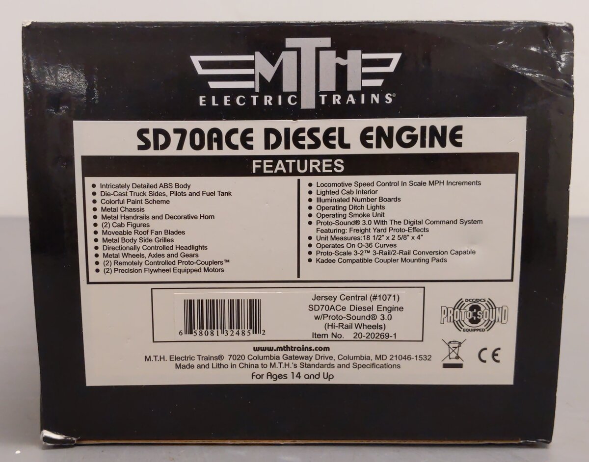 MTH 20-20269-1 NS Heritage Jersey Central SD70ACe Diesel Engine w/PS 3.0 #1071