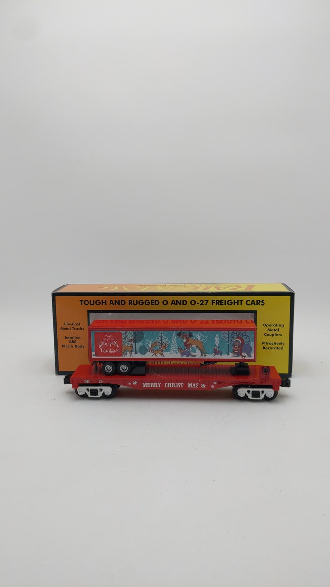 MTH 30-76820 O Christmas RailKing Flat Car w/40' Trailer
