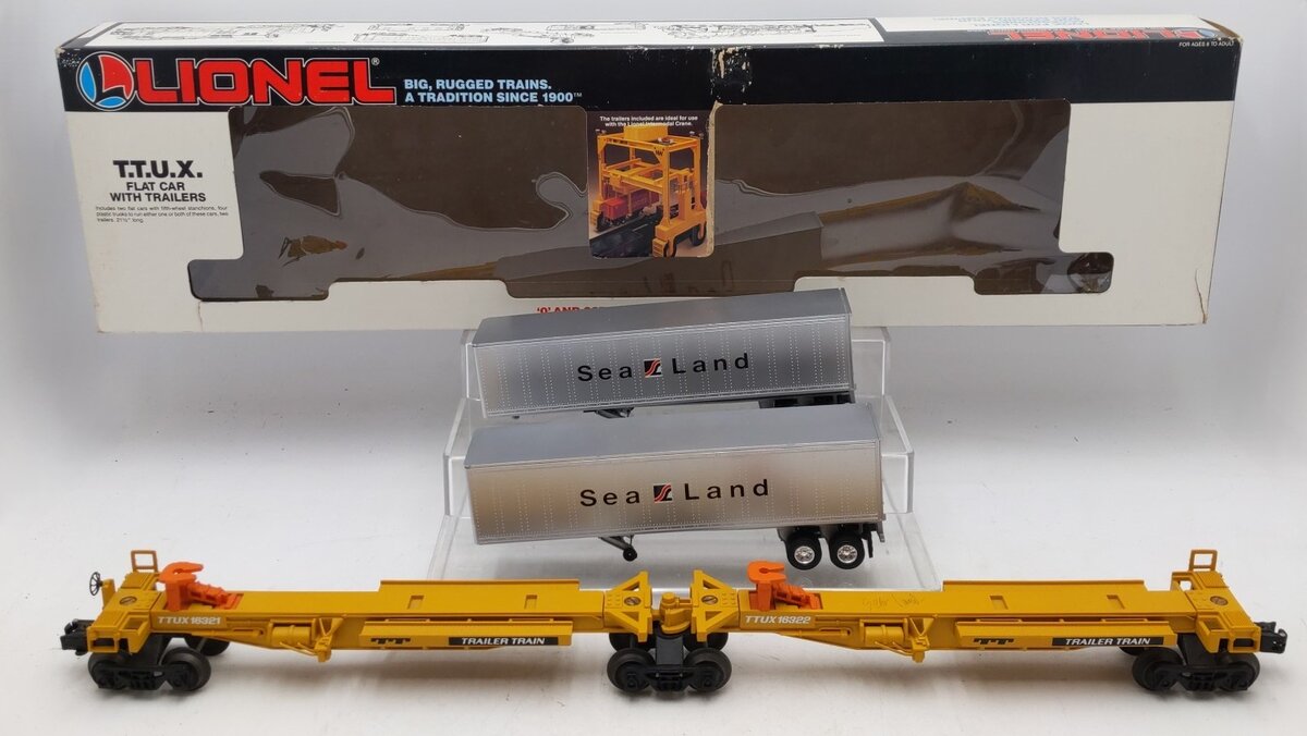 Lionel 6-16322 O Gauge TTUX Flatcar with 2 Sealand Trailers #16321, #16322 EX/Box
