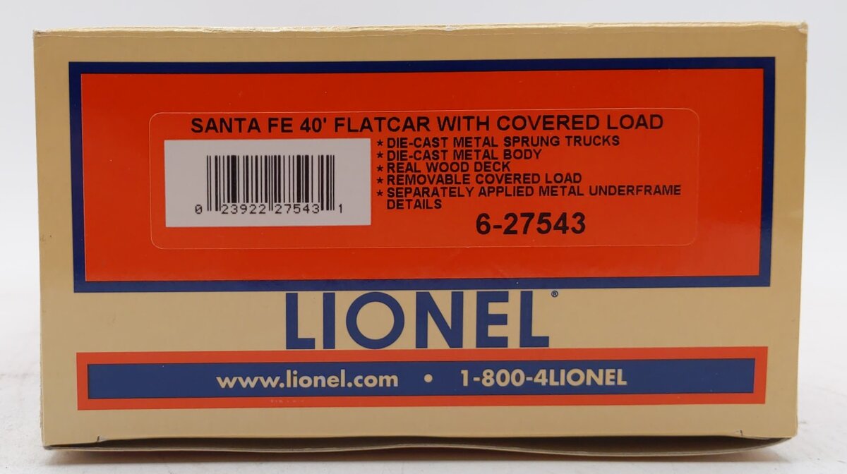 Lionel 6-27543 O Gauge Santa Fe 40' Flatcar with Covered Loads LN/Box