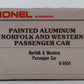 Lionel 6-9564 O Gauge Norfolk & Western Aluminum Passenger Car #579 LN/Box