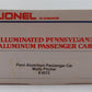 Lionel 6-9572 O Gauge Pennsylvania "Molly Pitcher" Aluminum Coach Passenger Car LN/Box