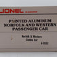 Lionel 6-9563 O Gauge Norfolk & Western Aluminum Combo Car #578 LN/Box