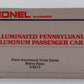 Lionel 6-9573 O Pennsylvania RR "Betsy Ross" Aluminum Vista Dome Passenger Car LN/Box