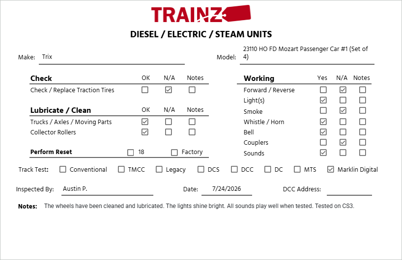 Trix 23110 HO FD Mozart Passenger Car #1 (Set of 4) NIB