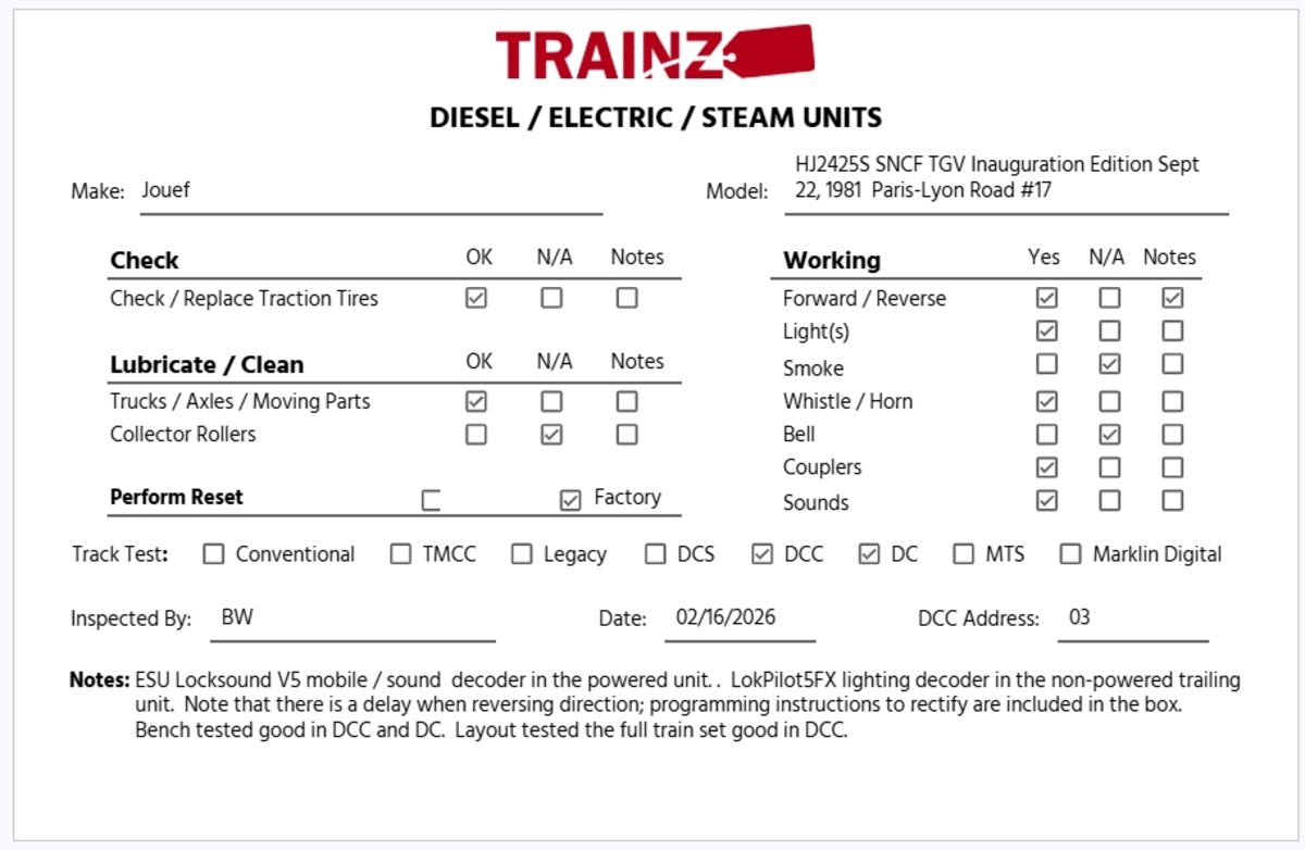 Jouef HJ2425S HO TGV Inauguration Edition Electric Passenger 4-Unit Set EX/Box