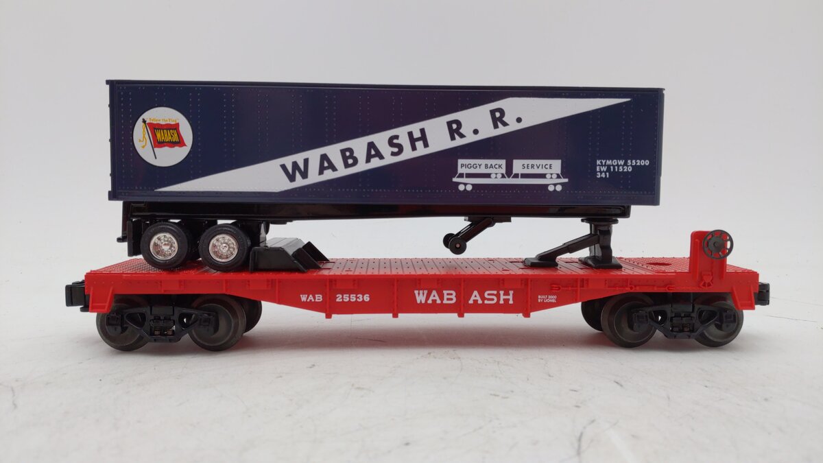 Lionel 6-36065 O Gauge Wabash Flatcar w/ Trailer