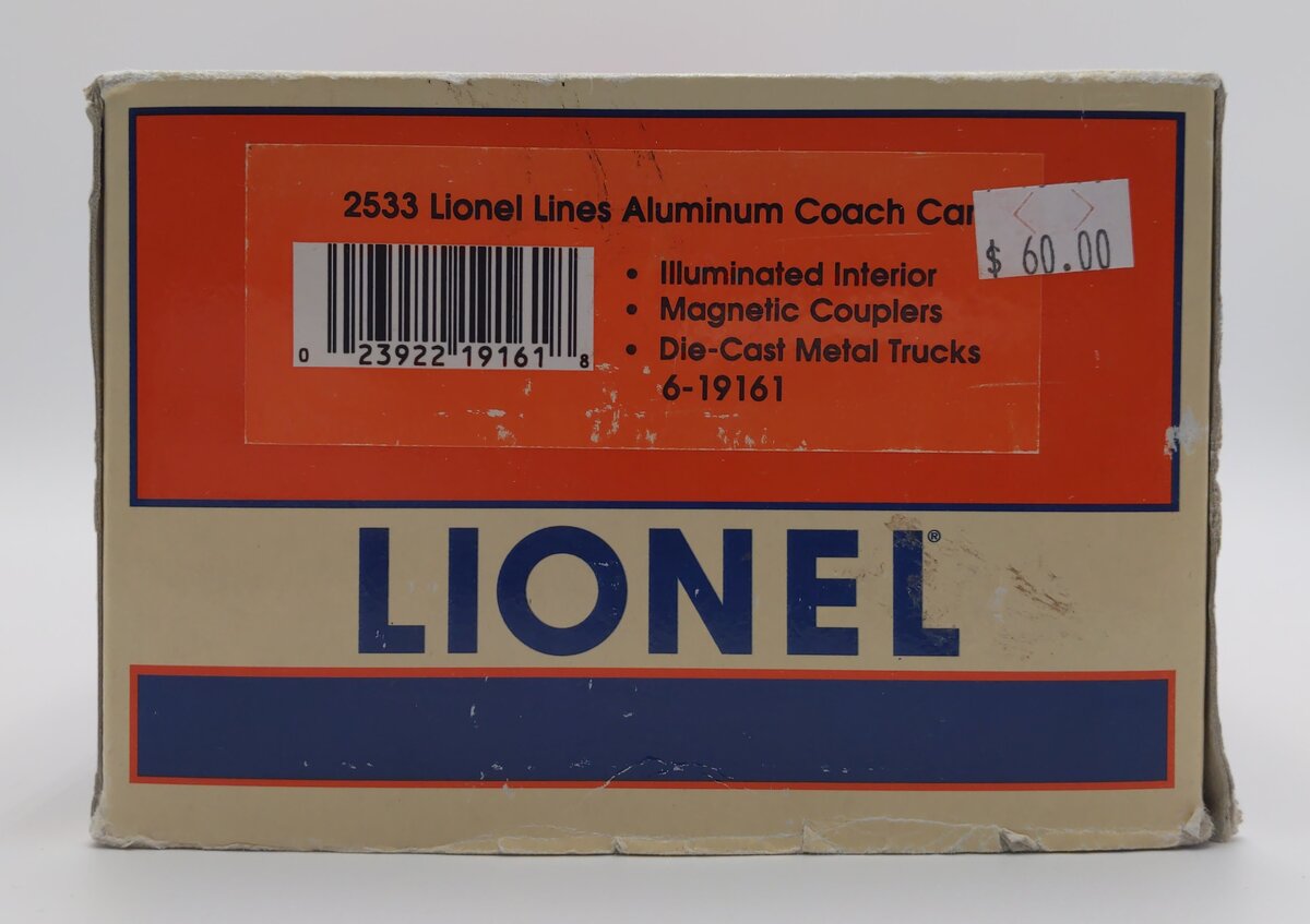 Lionel 6-19161 O Lionel Lines Aluminum Silver Mesa Coach Car #2533 LN/Box