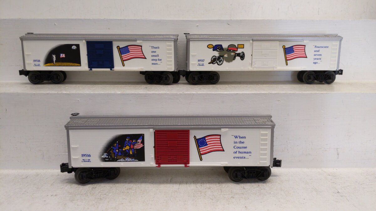 Lionel 6-19599 O Gauge Old Glory Series Boxcars (Set of 3) NIB