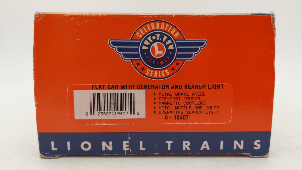 Lionel 6-19457 O Gauge PWC Flatcar w/Generator & Searchlight LN/Box