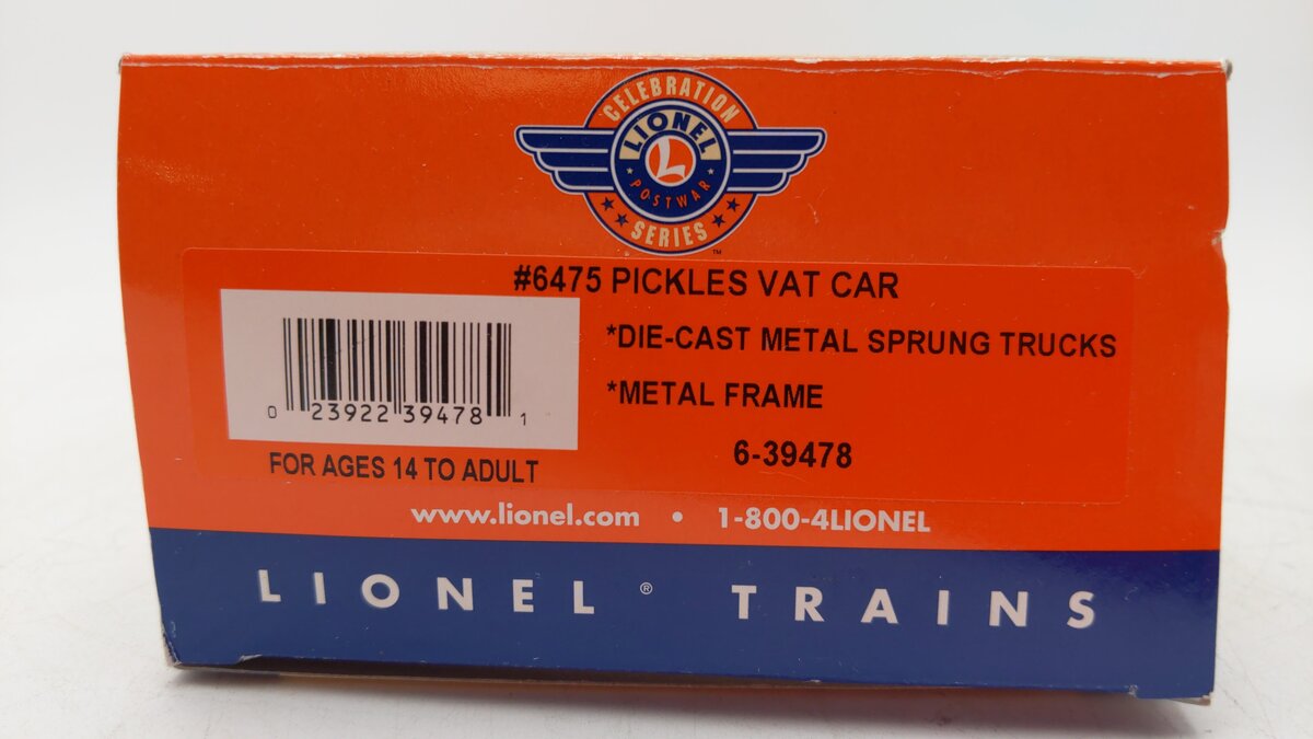 Lionel 6-39478 O Gauge Pickles Vat Car #6475 PWC