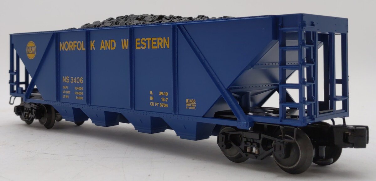 Lionel 6-81435 O Gauge Norfolk & Western Heritage Quad Hopper w/ Coal Load #3406