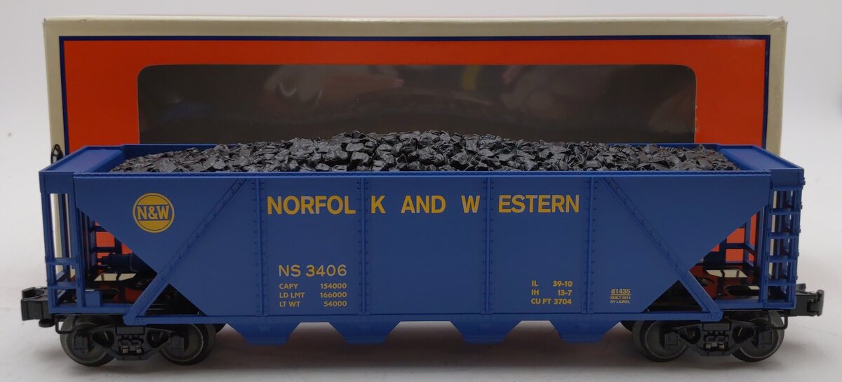 Lionel 6-81435 O Gauge Norfolk & Western Heritage Quad Hopper w/ Coal Load #3406