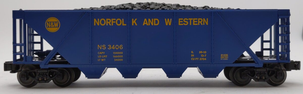 Lionel 6-81435 O Gauge Norfolk & Western Heritage Quad Hopper w/ Coal Load #3406