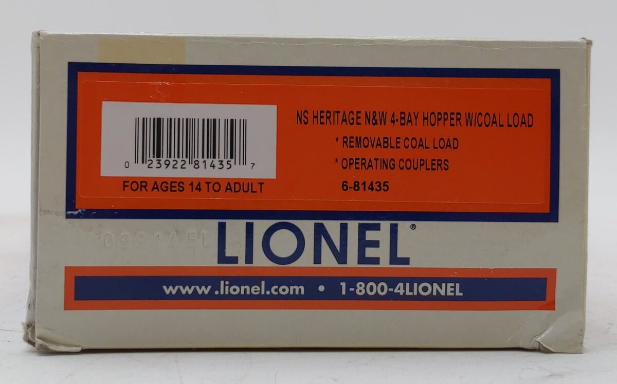 Lionel 6-81435 O Gauge Norfolk & Western Heritage Quad Hopper w/ Coal Load #3406