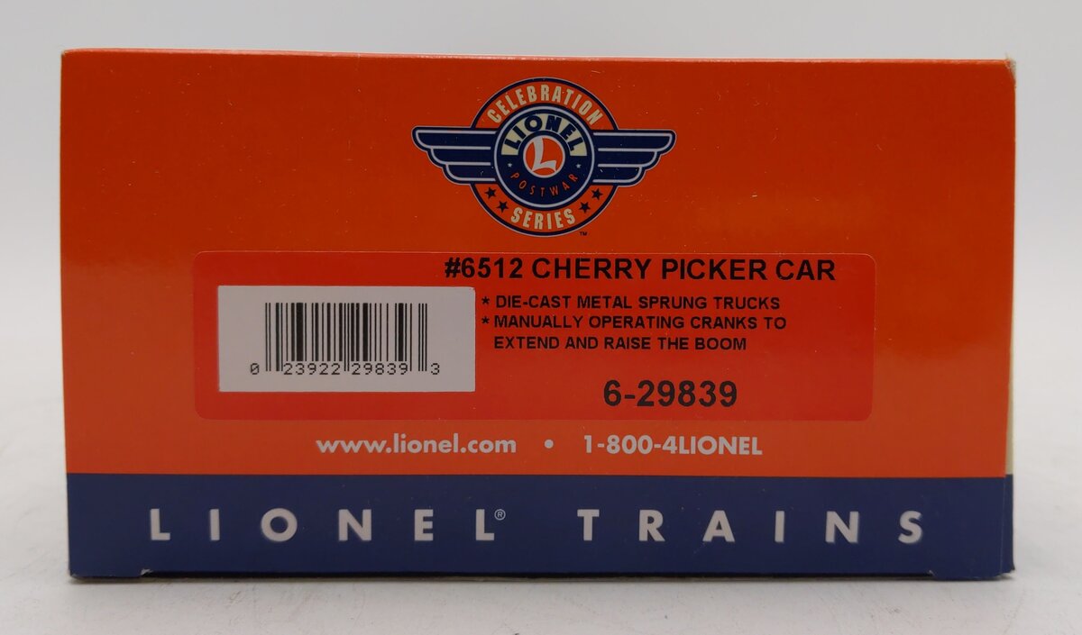 Lionel 6-29839 O Gauge PWC Lionel Cherry Picker Car #6512 EX/Box