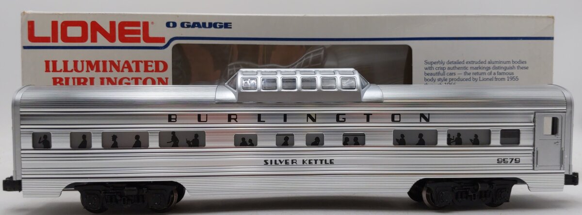 Lionel 6-9579 O Gauge Burlington "Silver Kettle" Aluminum Vista Dome Car EX/Box