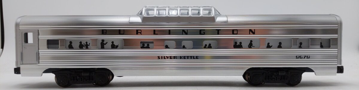 Lionel 6-9579 O Gauge Burlington "Silver Kettle" Aluminum Vista Dome Car EX/Box