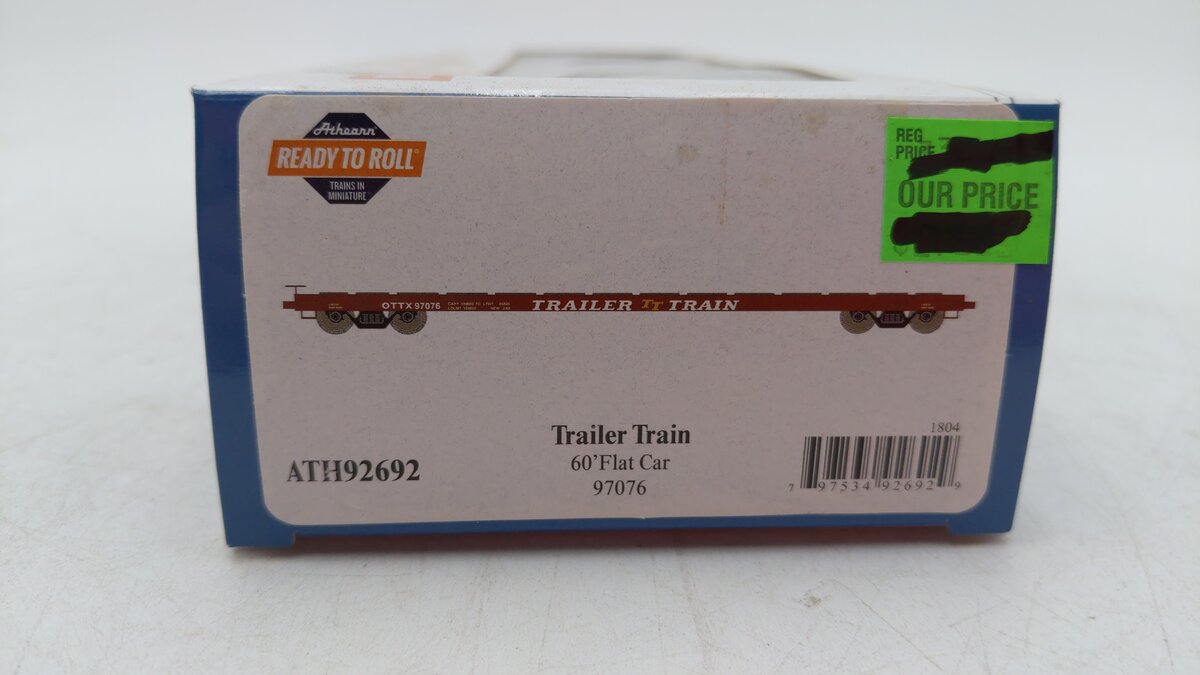 Athearn 92692 HO Trailer Train 60' Ready-to-Run Brown Flat Car #97076
