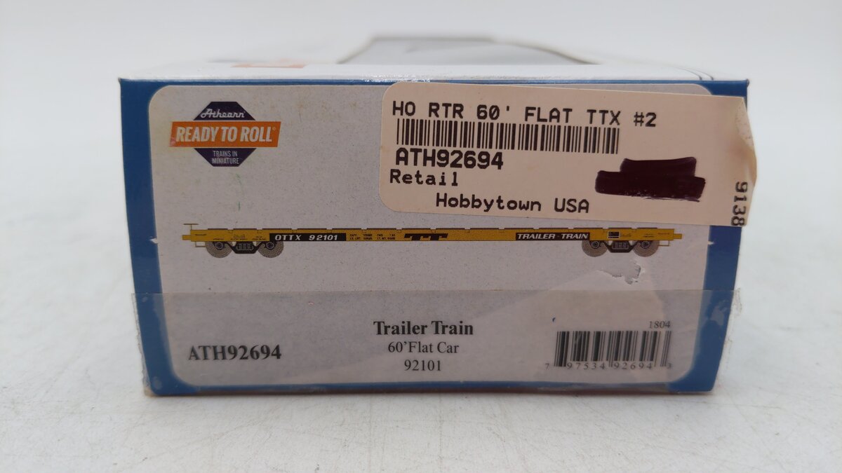 Athearn 92694 HO TTX 60' Ready-to-Run Brown Flat Car #92101- Kadee Couplers