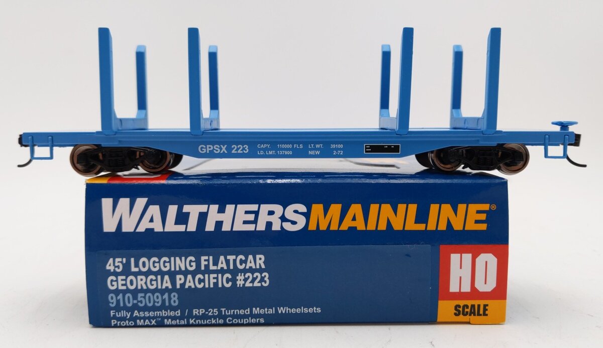 Walthers 910-50918 HO Georgia Pacific Ready to Run 45' Logging Flatcar #223