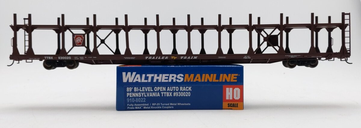 Walthers 910-8022 HO PRR 89' Flatcar with Bi-Level Open Auto Rack RTR #930020