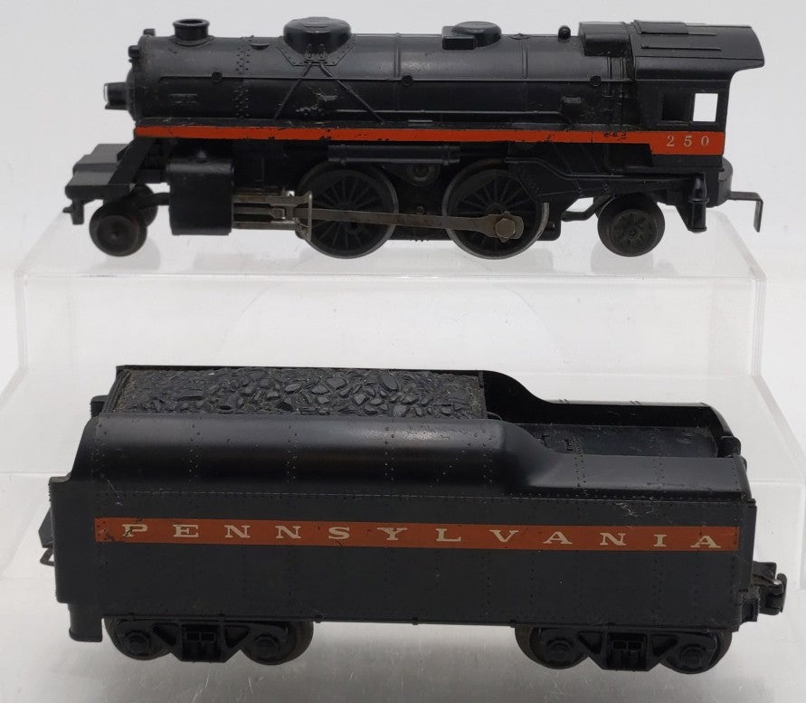 Lionel 250 Vintage O Pennsy Orange Stripe 2-4-2 Steam Loco with 250T Tender VG