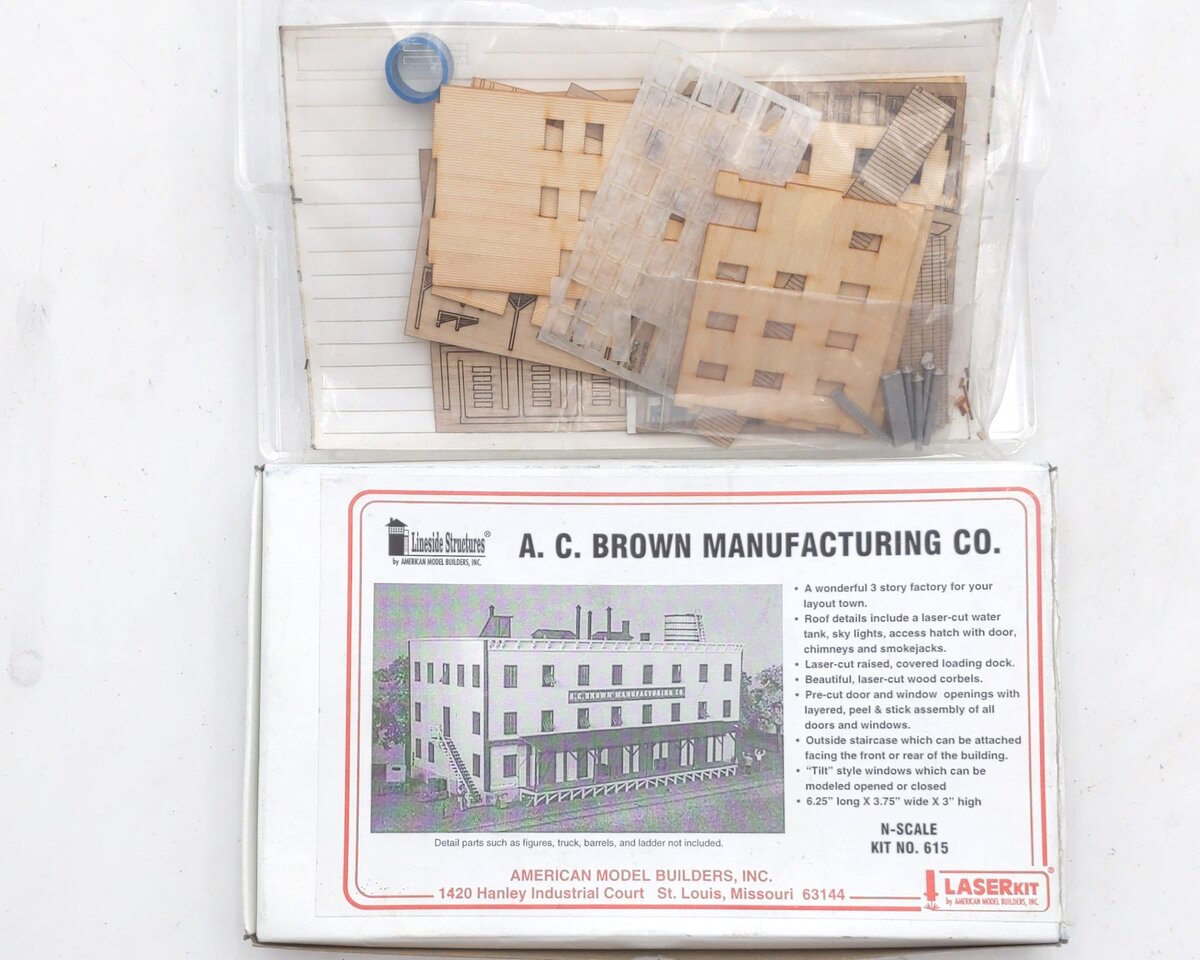 American Model Builders 615 N Scale Laser Art A.C. Brown Manufacturing Wood Kit NIB