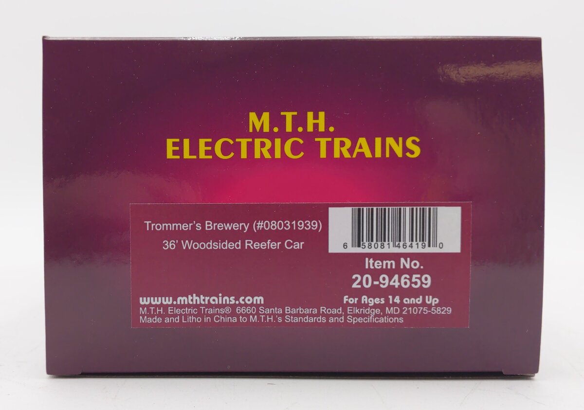 MTH 20-94659 O NJHR Trommer's Brewery 36' Woodside Reefer #08031939 LN/Box