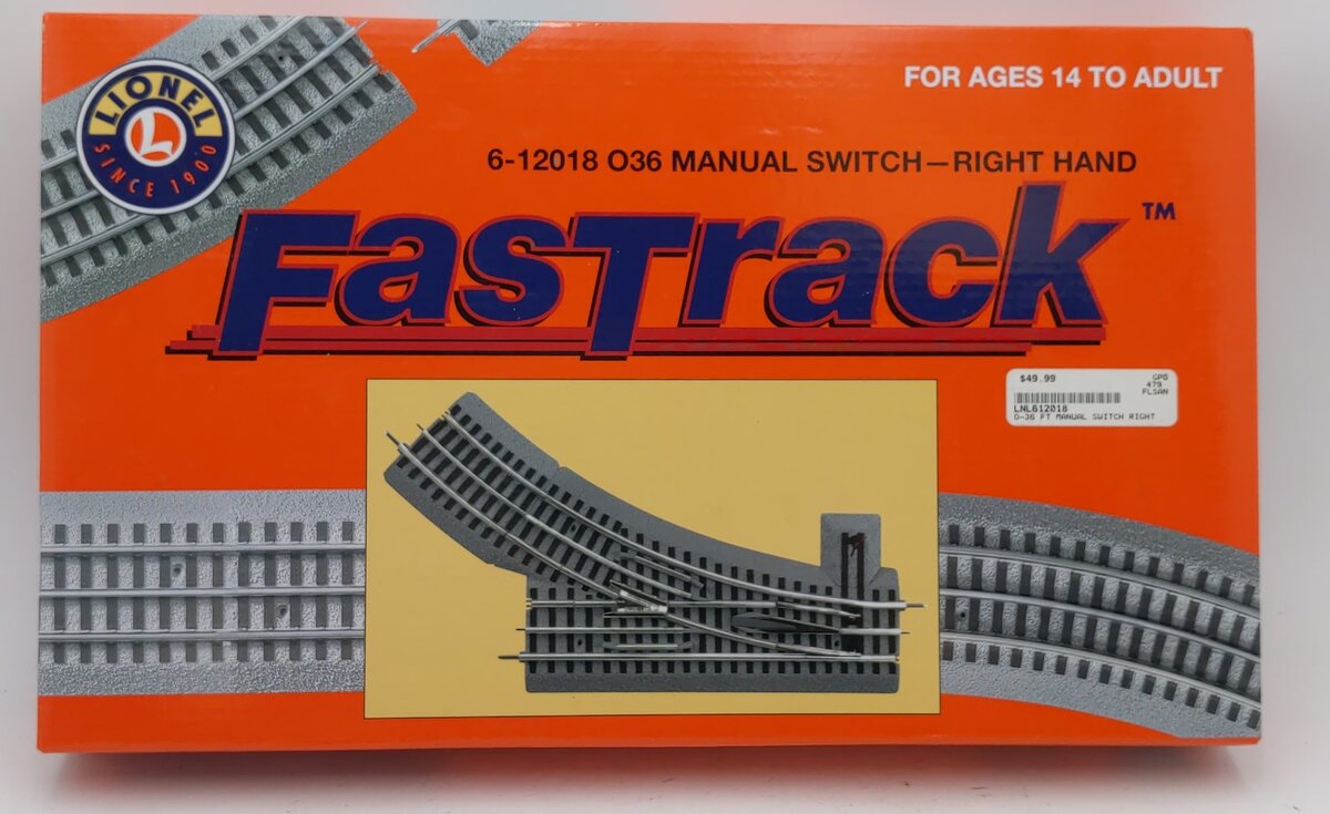 Lionel 6-12018 O-36 Right Hand Manual FasTrack Switch Turnout LN/Box