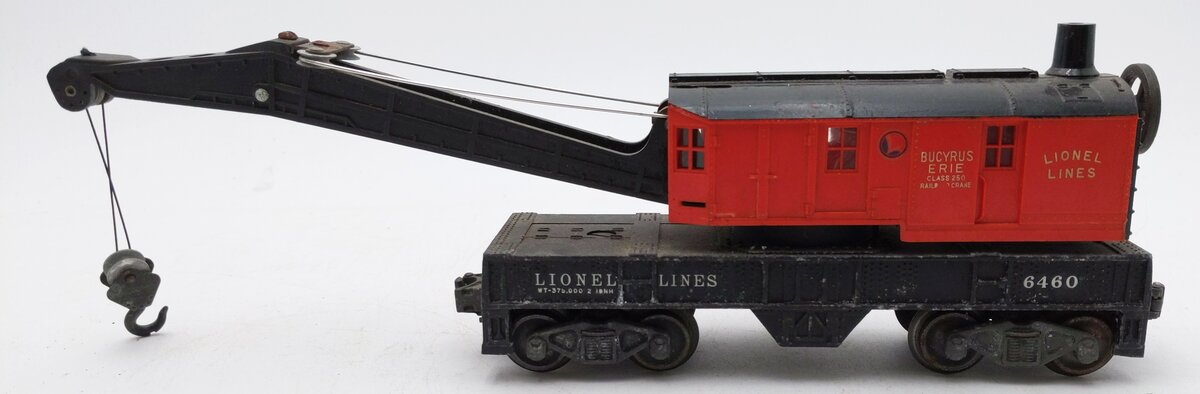 Lionel 6460-25 Vintage O Bucyrus Erie Die-cast Crane Car w/ Rare Red Cab VG