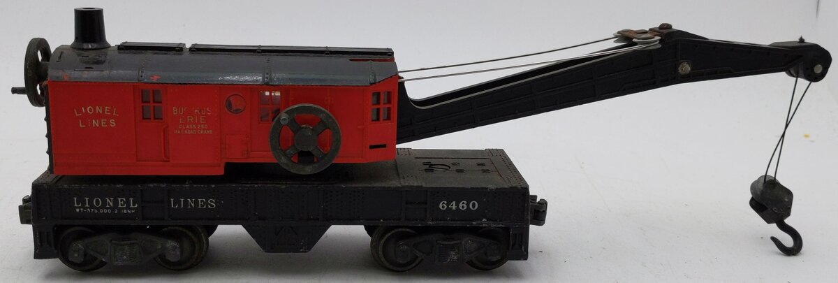 Lionel 6460-25 Vintage O Bucyrus Erie Die-cast Crane Car w/ Rare Red Cab VG