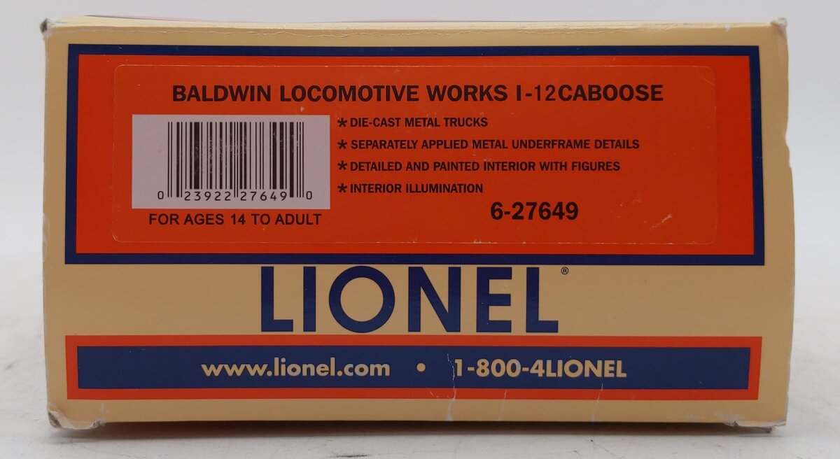 Lionel 6-27649 O Baldwin Locomotive Works I-12 Caboose