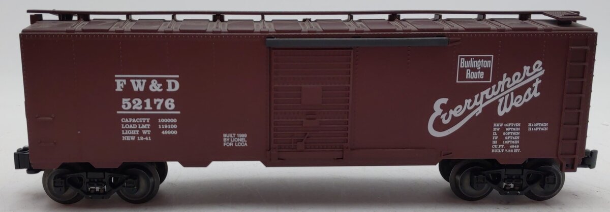 Lionel 6-52176 O Gauge FW&D Burlington "Way of Zephyrs" Boxcar #52176 LN/Box