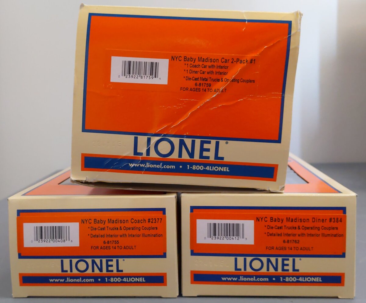Lionel 6-81759 O NYC Madison Coach/Diner Car (Set of 2)