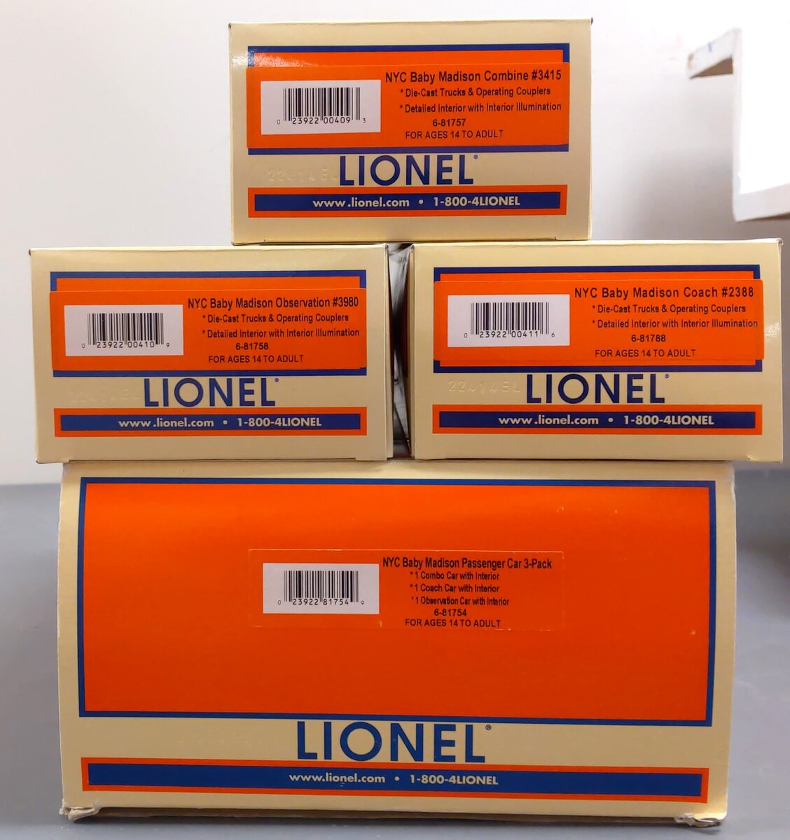 Lionel 6-81754 O NYC Madison Car 3pk/Combo,Coach,Obs