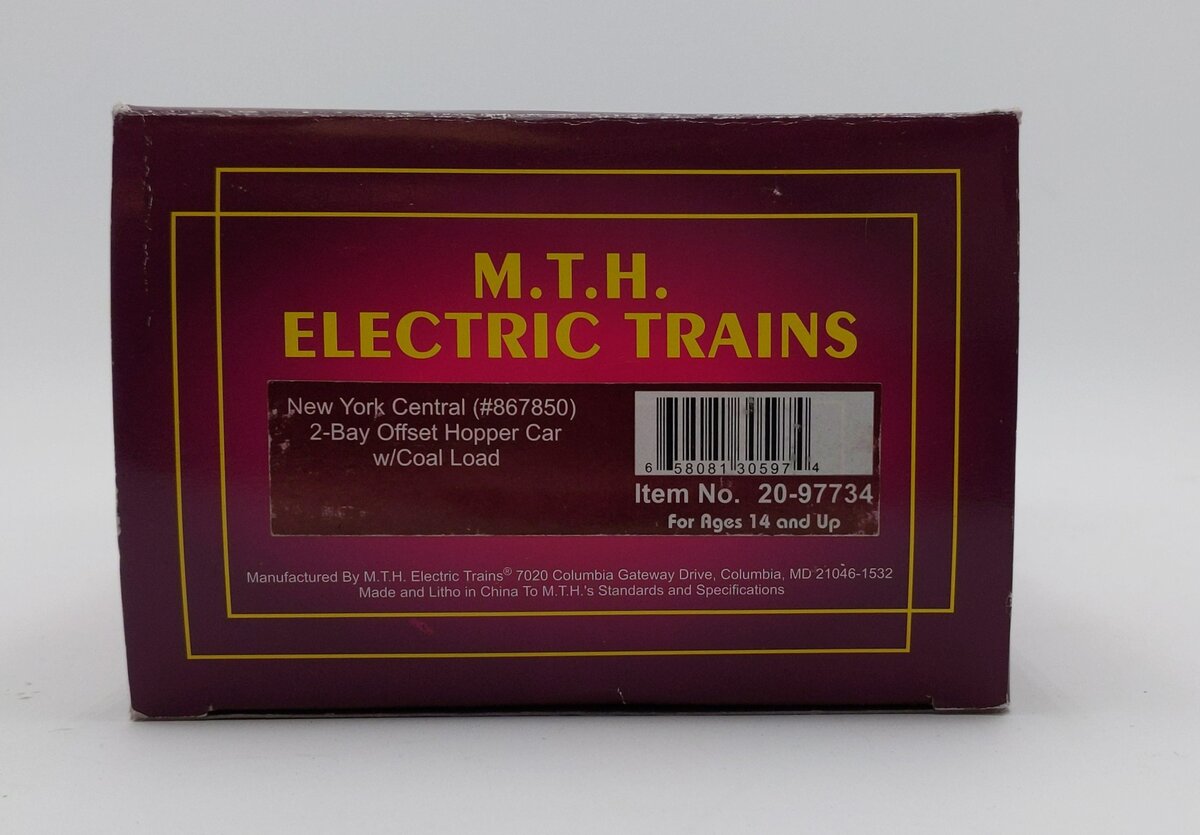 MTH 20-97734 O Gauge New York Central Premier 2-Bay Offset Hopper Car #867850